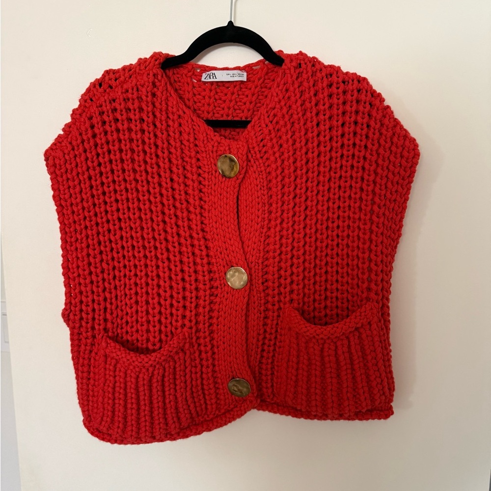 Zara Red Knit Sweater Vest